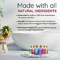 Aromahpure 100% Natural Bath Salt Infused with Essentail Oils,Vitamin C & E|Obsession,Expressive,Citrus Grove,Charming Rose, Earth Scents & Joyful Lavender Combo for Relaxing & Pain Relief - Pack of 6, 35 Gm Each