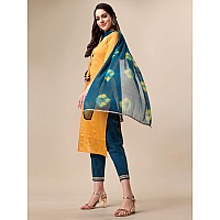 EthnicJunction Women's Woven Zari Mirror Work Straight Kurta Pant With Ombre Dupatta (SKD1-Latkan-Mustard_S_Mustard)