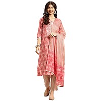 rangita Peach Cotton Embroidered Straight Kurta with Pant and Dupatta | Kurta Set for Women_M