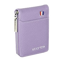 Storite PU Leather 9 Slot Vertical Credit Debit Card Holder Money Wallet Zipper Coin Purse for Men Women - Lightpurple (11.5 x 2 x 8 cm)