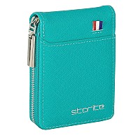 Storite PU Leather 9 Slot Vertical Credit Debit Card Holder Money Wallet Zipper Coin Purse for Men Women -Turquoise Green (11.5 x 2 x 8 cm)