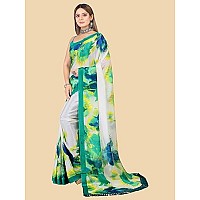 rangita Women Abstract Printed Designer chiffon Saree With Blouse Piece -Mint Green