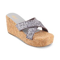 tresmode Floren Women's Dress Pewter Wedge Sandals - Shine Bright in Glamorous Vegan Footwear|| Size (EU-36/UK-3/US-5)