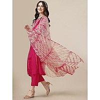 EthnicJunction Women's Chinon Embroidered Straight Front Slit Kurta Palazzo & Organza Dupatta Set(SKD36-Begum-Pink_S)