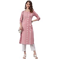 Janasya Women's Pastel Pink Cotton Animal Print Straight Kurta(JNE3697-KR-J-M)