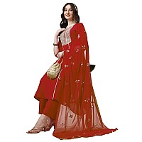 EthnicJunction Cotton Blend Women's Embroidered Thread Work Chinon A-Line Kurta Pant With Sequence Kurta Set (Skd9-Kanchan-Red_2Xl)