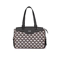 ZOUK Bidri Kaiser Motif Printed Jute Vegan Leather Black and White Womens Office Work Bag With Double Handles Strap