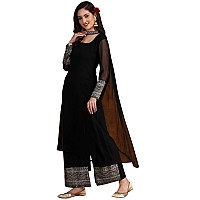 EthnicJunction Womens Georgette Lace work Kurta Pant And Dupatta Set