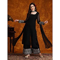 EthnicJunction Womens Georgette Lace work Kurta Pant And Dupatta Set