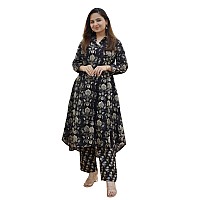 Leriya Fashion Ethnic Co Ord Set for Women Western Wear | Kurta Set for Women | 2 Piece Kurta Set | Kurta with Pant for Women (X-Large, Black)