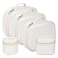 Kuber Industries Jewellery Kit | Cosmetic Storage Box | Travel Pouch | Jewellery Box for Women | Jewellery Make up Organizer | 5 Different Pouch | Dot Vanity Pouch | White