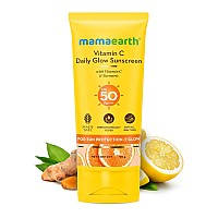 Mamaearth Vitamin C Daily Glow Sunscreen with Vitamin C & Turmeric for Sun Protection & Glow - 80 g | SPF 50 PA++++ | No White Cast | Lightweight & Non-Sticky | Brightens Skin | For All Skin Types