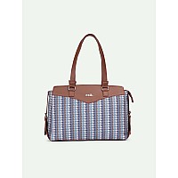 ZOUK Bombay Houndstooth Printed Jute Vegan Leather Multicolor Womens Office Work Bag With Double Handles Strap