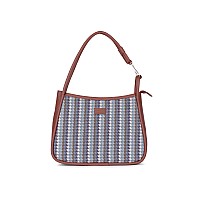 ZOUK Bombay Houndstooth Printed Jute Handcrafted Vegan Leather Multicolor Womens Sleek Shoulder Bag |Hobo Bag|