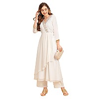 RATAN Women's Georgette Lurex Layered Ethnic Wear Kurta (SNW-7506-L_White)