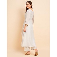 RATAN Women's Georgette Lurex Layered Ethnic Wear Kurta (SNW-7506-L_White)