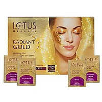 Lotus Herbals Radiant Gold Facial Kit For Instant Glow With 24K Pure Gold & Papaya,4 Easy Steps, (Single Use) 1 Count (Pack of 1)