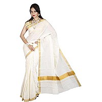 Maxis Womens Kasavu Cotton Saree with Blouse Piece (MAXIKRLPLN216_Off-White)