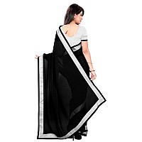 SOURBH Womens Georgette Plain Lace Border Style Saree with Blouse Piece (6958-Black)