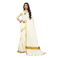 Maxis Womens Kasavu Cotton Saree With Blouse Piece MaxiskrlplnWhite Offwhite