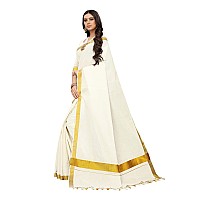 Maxis Womens Kasavu Cotton Saree With Blouse Piece MaxiskrlplnWhite Offwhite