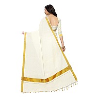 Maxis Womens Kasavu Cotton Saree With Blouse Piece MaxiskrlplnWhite Offwhite