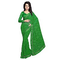 SOURBH Womens Traditional Bandhani Prints Georgette Solid Lace Border Saree (972-Green)