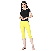 Robinbosky Premium Cotton Lycra Stretchable Capris Leggings Mlemonyellow