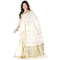 Maxis Womens Kasavu Cotton Saree With Blouse Piece KRLMANGORCHPALLUOffWhite