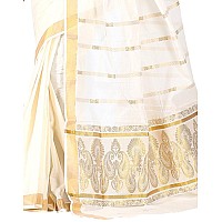 Maxis Womens Kasavu Cotton Saree With Blouse Piece KRLMANGORCHPALLUOffWhite