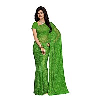 RANI SAAHIBA Bandhej Printed Chiffon Saree Without BlouseGreenSKR1956