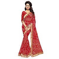 Sourbh Womens Faux Georgette Traditional Bandhej Prints Saree with Blouse Piece (2464-Red )