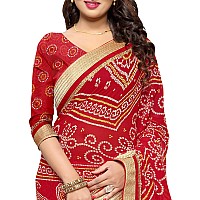 Sourbh Womens Faux Georgette Traditional Bandhej Prints Saree with Blouse Piece (2464-Red )