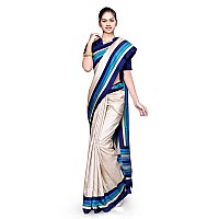 Uniform Sarees Corp Womens Plain Border Polycotton CotFeel School Uniform Saree With Blouse (Blue)