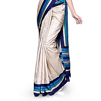 Uniform Sarees Corp Womens Plain Border Polycotton CotFeel School Uniform Saree With Blouse (Blue)