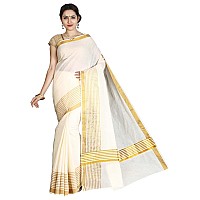 JISB Kerala Kasavu plain saree with fancy zari stripes(SAKSA01026, off white color)