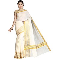 JISB Kerala Kasavu plain saree with fancy zari stripes(SAKSA01026, off white color)