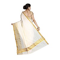 JISB Kerala Kasavu plain saree with fancy zari stripes(SAKSA01026, off white color)