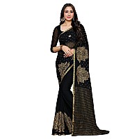 MIMOSA Womens Banarasi Chiffon Saree With Unstitched Blouse Piece (4057-2139-EMB-BLK_Black)