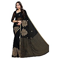 MIMOSA Womens Banarasi Chiffon Saree With Unstitched Blouse Piece (4057-2139-EMB-BLK_Black)