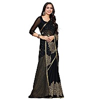 MIMOSA Womens Banarasi Chiffon Saree With Unstitched Blouse Piece (4057-2139-EMB-BLK_Black)