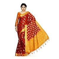 Mimosa Womens Kanchipuram Crepe Saree With Blouse Piece (4015-2136-MRN-GLD_Maroon)