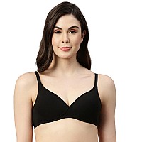 Enamor A039 Perfect Coverage Supima Cotton Tshirt Bra Padded Wirefree Medium Coverage Black