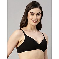 Enamor A039 Perfect Coverage Supima Cotton Tshirt Bra Padded Wirefree Medium Coverage Black