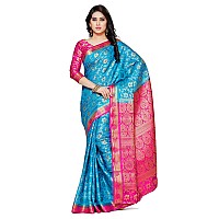 MIMOSA Womens Art Silk Saree Kanjivaram Style Color:Turquoise Blue