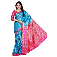 MIMOSA Womens Art Silk Saree Kanjivaram Style Color:Turquoise Blue