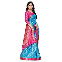 MIMOSA Womens Art Silk Saree Kanjivaram Style Color:Turquoise Blue