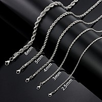 HolyFast Twist Chain Necklace 4mm 32Inches Stainless Steel Rope Jewelry for Men Women