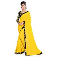 Oomph! Womens Printed Chiffon Sarees - Butter Yellow