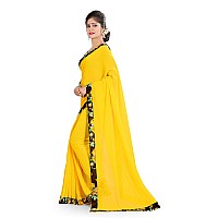 Oomph! Womens Printed Chiffon Sarees - Butter Yellow